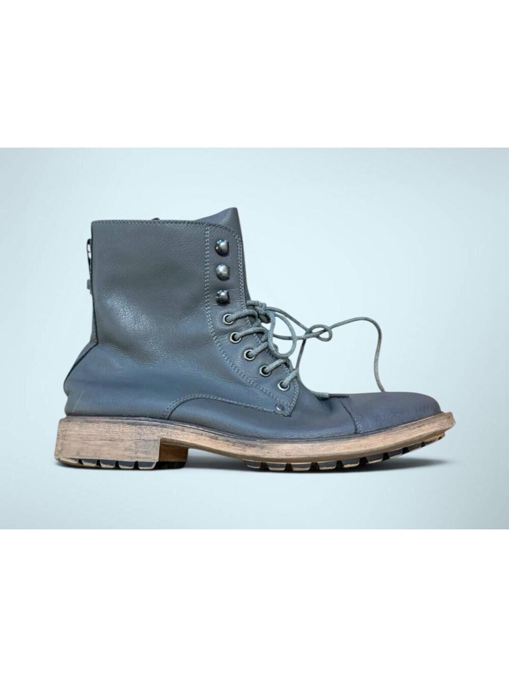 J75 Jump Cylinder Men's Leather Lace Up Motorcycle Boots Light Blue Size 8
